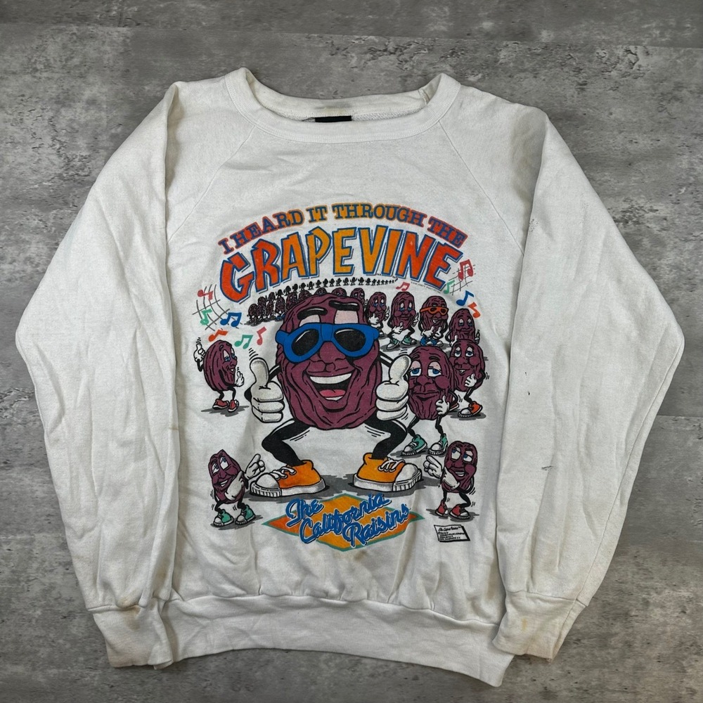 Vintage California Raisins I Heard It Through The Grapevine Sweatshirt White 80s